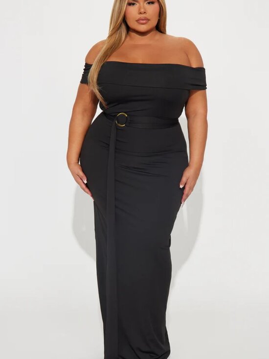 Fashion Nova Dresses & Skirts - Fashion Nova Sculpt With My Love Black Off Shoulder Maxi Dress 1X